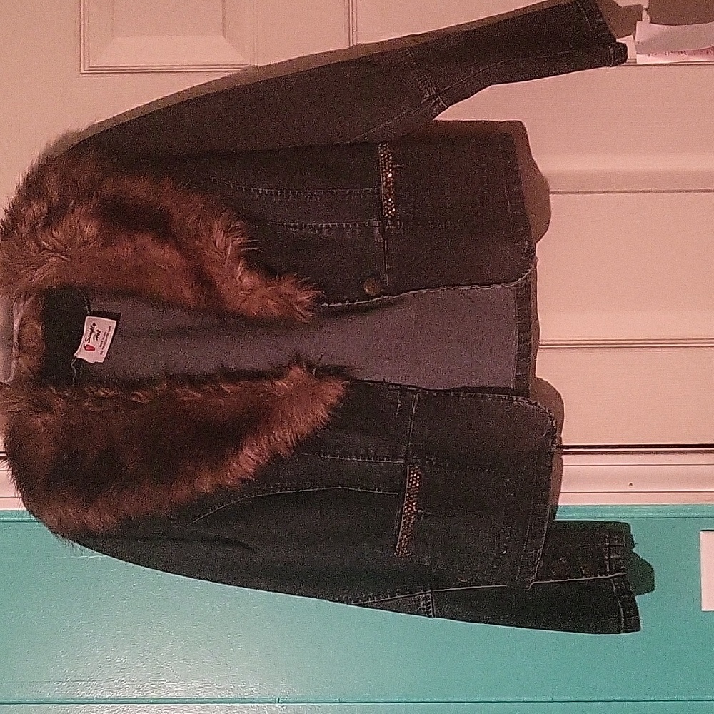 A blue jean fur button cute  jacket Size medium